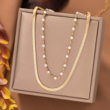 Collares en capas con revestimiento de perlas esmaltadas de acero de titanio redondo informal estilo IG