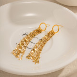 1 par de aretes colgantes chapados en oro de 18 quilates de acero inoxidable con borlas glamorosas estilo IG