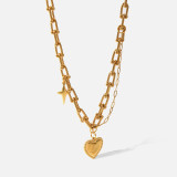 Collar con colgante chapado en oro de 18 quilates con cadena chapada en acero inoxidable con forma de corazón y estrella de amor de estilo sencillo y romántico