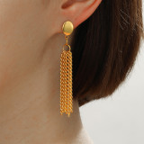 1 par de pendientes colgantes chapados en oro con incrustaciones de perlas de acero inoxidable con borlas de estilo simple