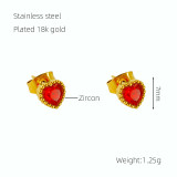 1 par de pendientes colgantes chapados en oro de 18 quilates con incrustaciones de circonita de acero inoxidable con forma de corazón retro