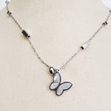 Ropa de calle básica, collar con colgante de ópalo con incrustaciones de acero inoxidable, mariposa, flor en forma de corazón, estilo coreano