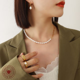 Collar De Acero De Titanio Con Costuras De Perlas De Moda