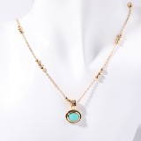 Collar con colgante chapado en oro de 18 quilates con incrustaciones de acero de titanio ovalado de estilo simple informal