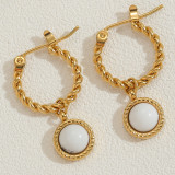 1 par de aretes de aro chapados en oro blanco chapado en oro de 14 quilates con incrustaciones redondas de hexagrama de estilo moderno con piedras preciosas artificiales de acero inoxidable