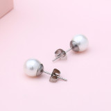 Pendientes de perlas redondas de acero inoxidable para mujer, moda europea y americana, varios tamaños