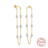 1 par de pendientes colgantes de circonita con incrustaciones de perlas chapadas en plata de ley a la moda
