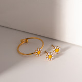 1 par de pendientes chapados en oro de 18 quilates con incrustaciones geométricas de acero inoxidable y perlas artificiales de estilo vintage