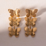 1 par de pendientes colgantes chapados en oro de 18 quilates de acero inoxidable con revestimiento de mariposa estilo IG