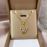 Collar con colgante de diamantes de imitación con incrustaciones de cobre y acero titanio con forma de corazón de oso de estilo simple