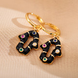 1 par de pendientes colgantes de circonita con incrustaciones de esmalte de acero inoxidable geométricos retro