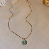 Collar de diamantes de imitación turquesa con incrustaciones de perlas artificiales de acero de titanio de aleación geométrica de estilo Simple