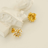 Pendientes chapados en oro de 18 quilates con incrustaciones de acero inoxidable y perlas de agua dulce, elegantes, geométricos, 1 par