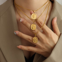 Conjunto de collar de monedas de oro y acero de titanio de moda