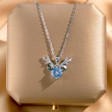Collar con colgante de diamantes de imitación de acero titanio y flor en forma de corazón a la moda