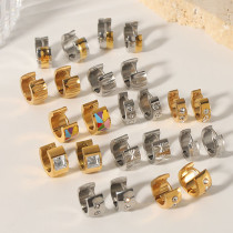 1 par de pendientes chapados en oro de 18 quilates con incrustaciones de bloques de color de estilo simple y diamantes de imitación de acero inoxidable