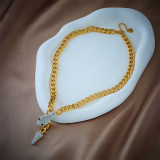 Glam Fashion Collar de diamantes de imitación artificiales con incrustaciones de cadena de acero de titanio y serpiente de estilo coreano, 1 pieza