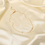 Collar con colgante de perlas chapado en oro de acero inoxidable de 18 quilates, nuevo estilo