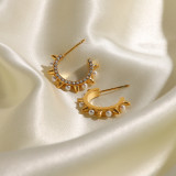 Pendientes retro con incrustaciones de acero inoxidable en forma de C, perlas artificiales, diamantes de imitación, 1 par