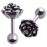Pendientes de metal con flores de acero inoxidable y flores de estilo simple retro
