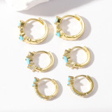 3 pares de pendientes de circón de acero inoxidable con incrustaciones en forma de corazón de estilo simple