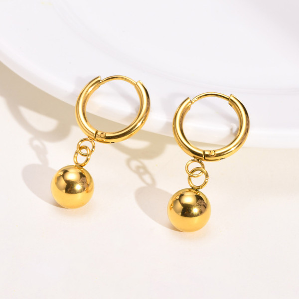 1 par de pendientes colgantes chapados en acero inoxidable de color sólido con bola de moda