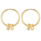 Hebillas de oreja de circón con microincrustaciones de acero y titanio de moda