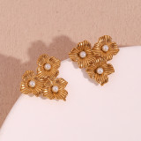 1 par de pendientes chapados en oro de 18 quilates con perlas de acero inoxidable con incrustaciones de chapado floral estilo simple estilo vintage estilo clásico
