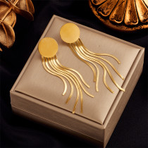 Pendientes colgantes chapados en oro con borlas de acero de titanio geométrico de estilo simple 1 par