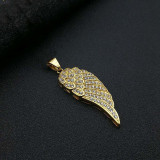 Collar de diamantes de imitación con incrustaciones de acero y titanio con alas de hip-hop, 1 pieza