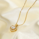 Exquisita joyería de boda para mujer, collar de compromiso con colgante de corazón de cristal brillante único grande dorado de acero inoxidable para mujer