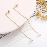 1 par de pendientes colgantes de acero inoxidable con perlas y cadena de Color sólido, estilo moderno, estilo Simple