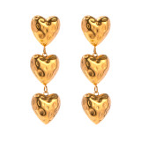 1 par de pendientes colgantes chapados en oro de 18 quilates de acero inoxidable plisados ​​con forma de corazón estilo IG