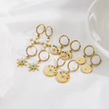 Pendientes de piedras preciosas artificiales de acero inoxidable con incrustaciones de ojo del diablo, ropa de calle, 1 par