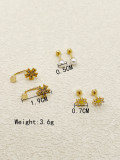 1 Juego de pendientes chapados en oro con incrustaciones de esmalte de flores dulces de estilo francés, perlas artificiales de acero inoxidable, circonita chapada en oro