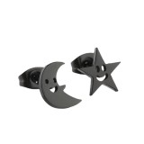 1 par de aretes de acero inoxidable con forma de estrella y luna de estilo simple