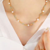 Collar De Perlas De Piedra Natural Chapado En Acero De Titanio Geométrico De Moda