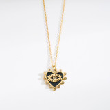 1 pieza de collar con colgante de circonita esmaltada de acero inoxidable con forma de corazón a la moda