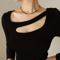 Collar De Acero De Titanio De Clavícula De Lolita Geométrica De Cuentas Pequeñas Simples De Moda