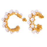 1 par de pendientes elegantes y lujosos de estilo barroco con incrustaciones de titanio y acero, perlas artificiales, circonita, chapados en oro de 18K
