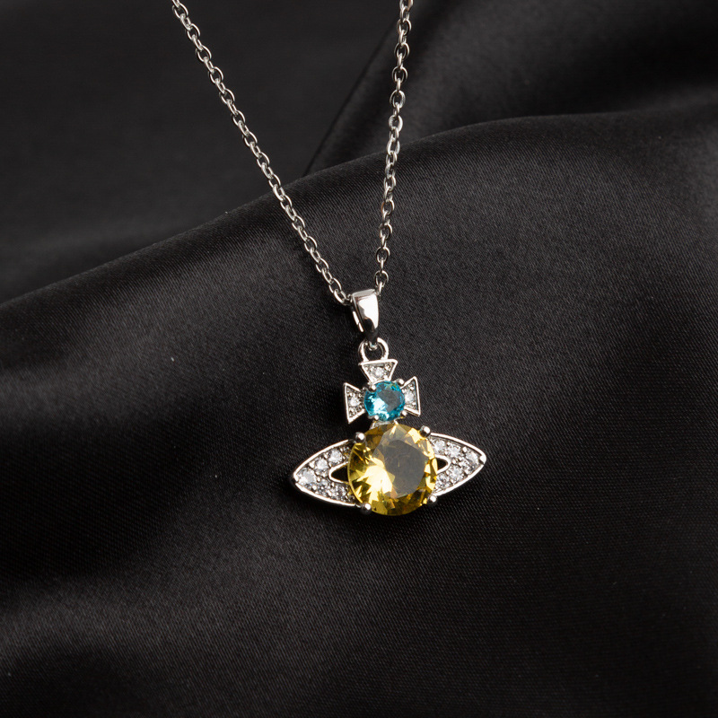 1 pieza de collar con colgante de piedras preciosas artificiales con incrustaciones de cadena de acero de titanio y nudo de lazo de estilo Simple