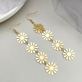Pendientes colgantes chapados en borlas de acero inoxidable con flores a la moda, 1 par