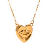 Collar chapado en oro de 18 quilates con revestimiento de acero inoxidable con labios estilo IG