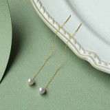 Línea de oreja de perla con incrustaciones de revestimiento de acero de titanio con borla de estilo simple 1 par