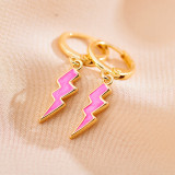 1 par de pendientes colgantes esmaltados de acero inoxidable con forma de relámpago de estilo simple