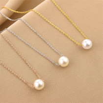 Collar de perlas artificiales con revestimiento de acero de titanio geométrico de estilo simple