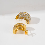 Pendientes chapados en oro de 18K con incrustaciones de pulido en forma de C, elegantes y lujosos, 1 par