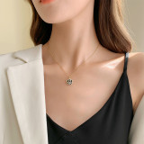 Collar De Acero De Titanio Rosa Con Incrustaciones De Circón Negro De Moda Al Por Mayor