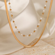 Collar con colgante de collares en capas chapados en oro de 18K chapado con cuentas de acero de titanio de Color sólido de viaje de estilo Simple