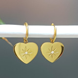 1 par de pendientes colgantes chapados en oro de 18K con incrustaciones de chapado en oro de 18K y circonita de acero de titanio con forma de corazón de estilo Simple informal